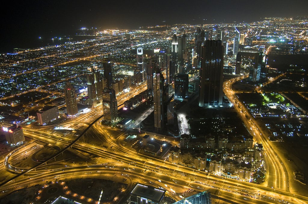 Dubai by night, as seen from the tallest building in the world, Burj Khalifa. 