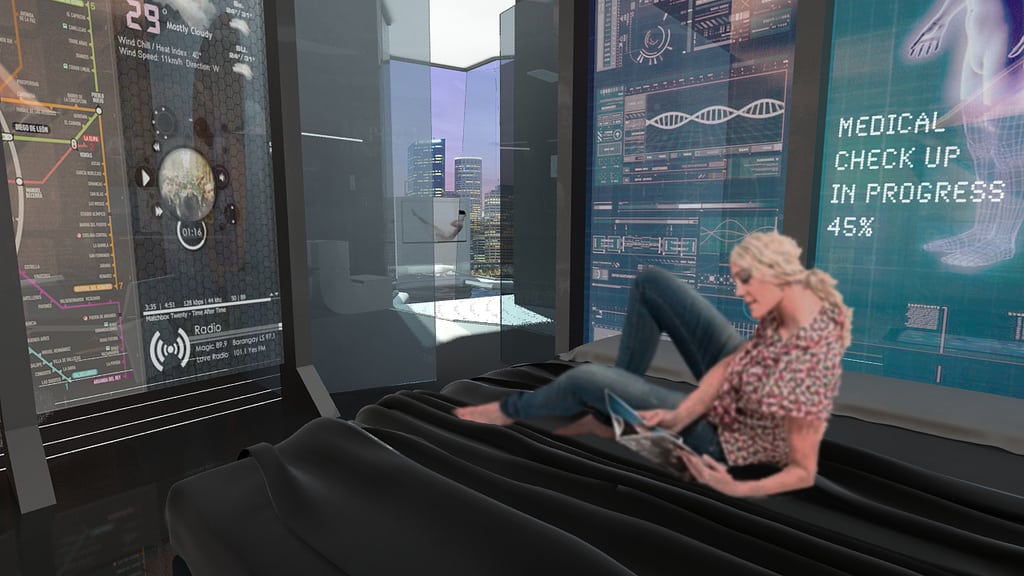The hotel room of the future will be, what else, tech nirvana. 