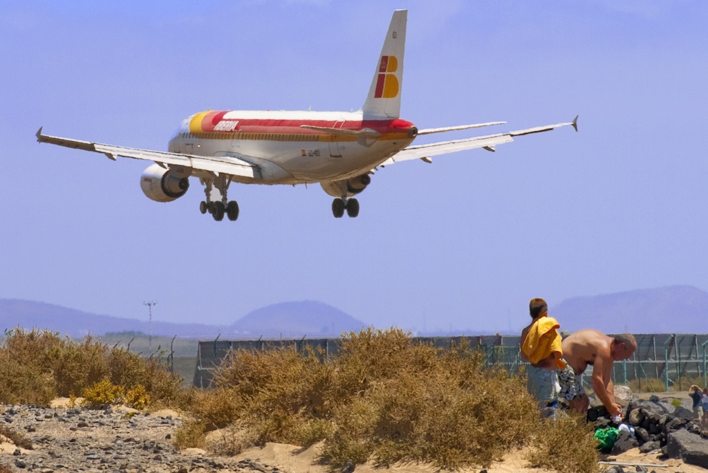 Iberia skims the beaches during landing in the Canary Islands. 