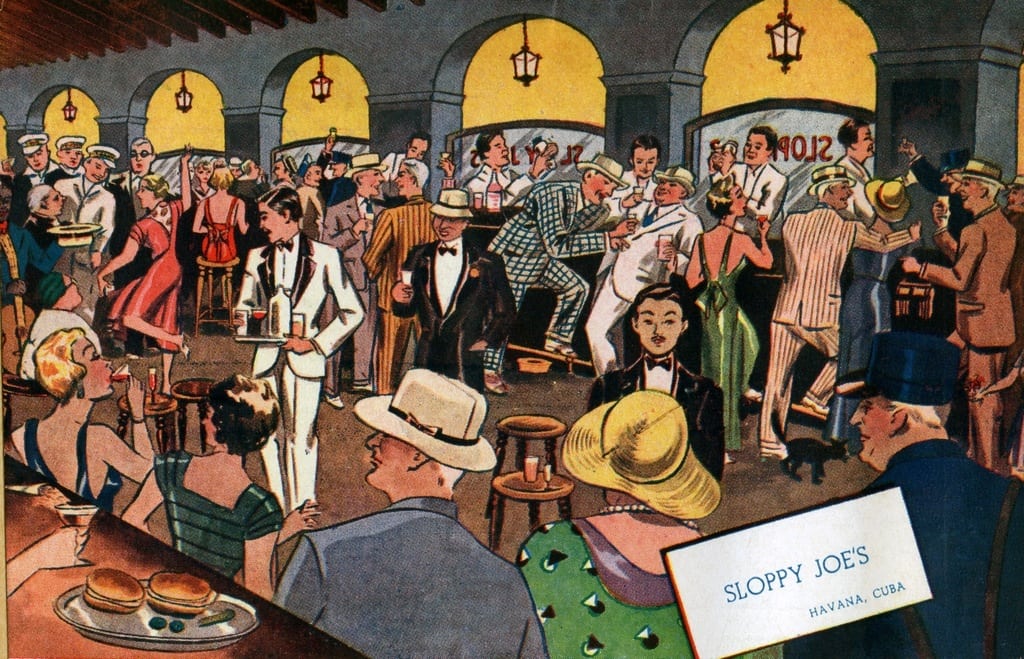 An illustrated advertisement for Sloppy Joe's from the 1950s. 
