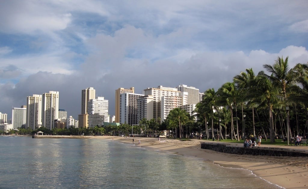 Waikiki hotels along the beach. 