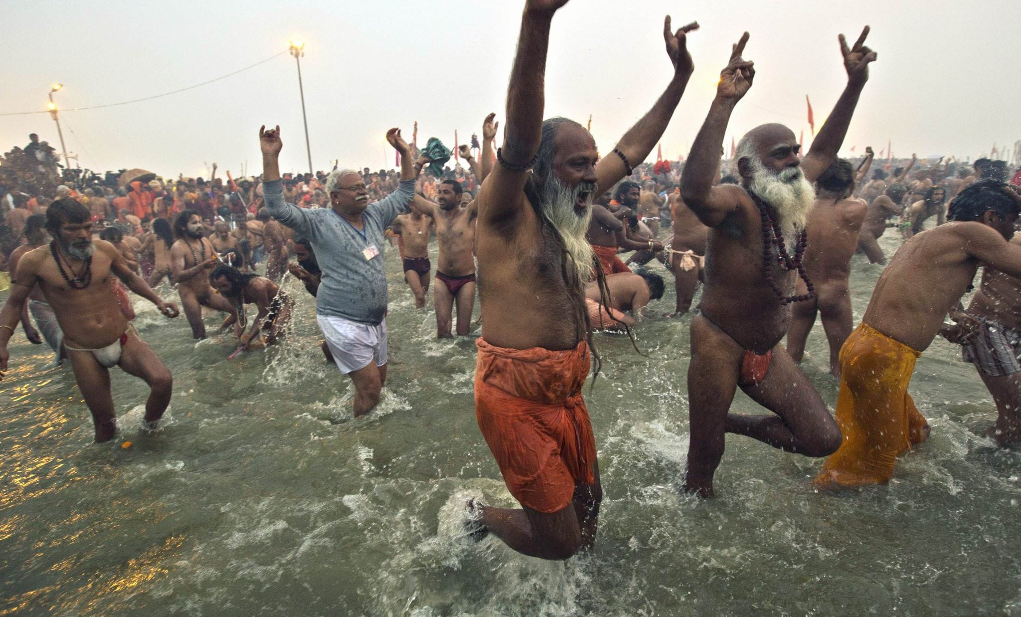 Sadhus or Hindu holymen attend the first 'Shahi Snan' at the ongoing "Kumbh Mela", or Pitcher Festival, in Allahabad, India. 