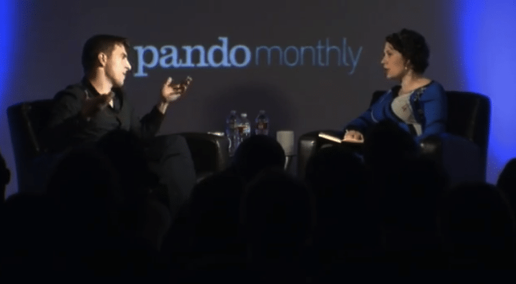 Airbnb CEO Brian Chesky being interviewed by PandoDaily founder Sarah Lacy. 