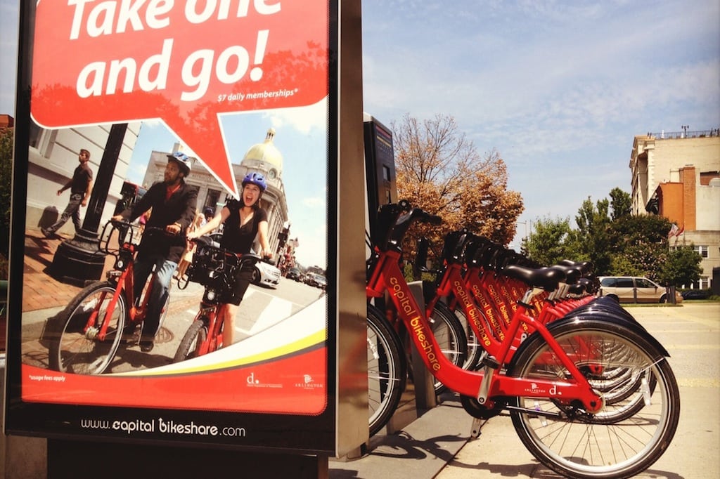 A bike share rack in Washington, D.C. 