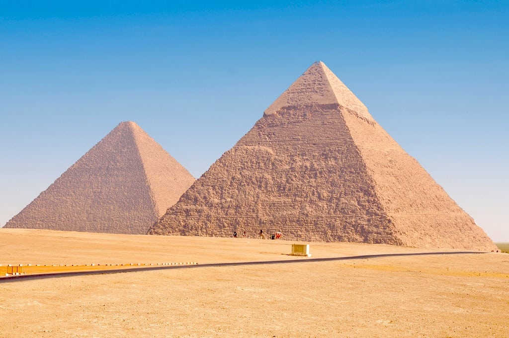 A view of two of Cairo's pyramids outside of the city. 