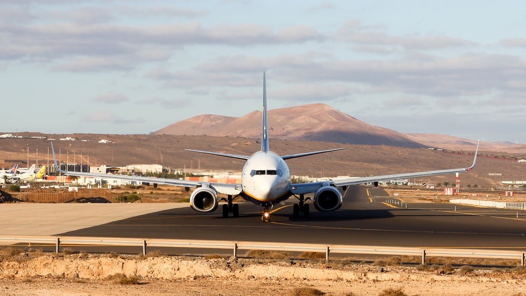 A Ryanair plane in Lanzarote, Spain. 