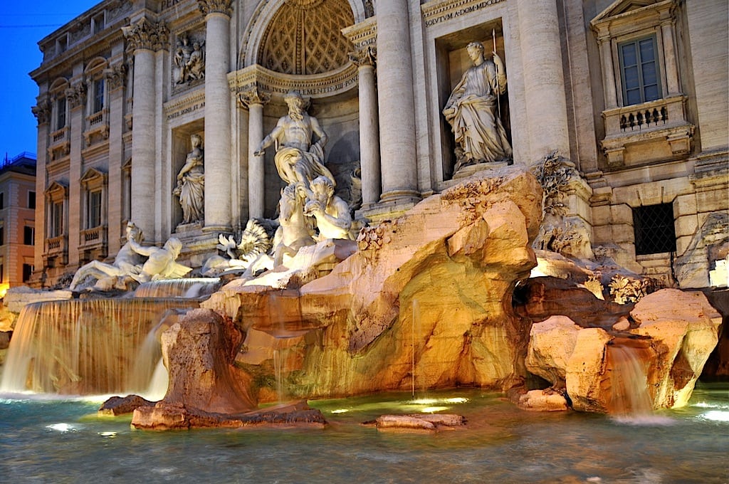 The Trevi Fountain at night. 