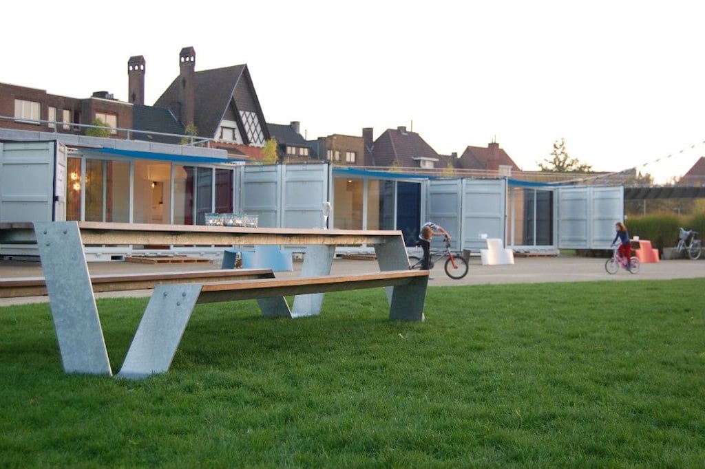 The shipping container pop-up hotel in its original home of Antwerp. 