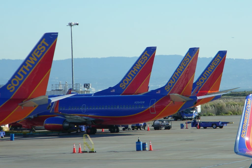 Southwest Airlines congregates at Terminal 12 in Oakland International Airport. 