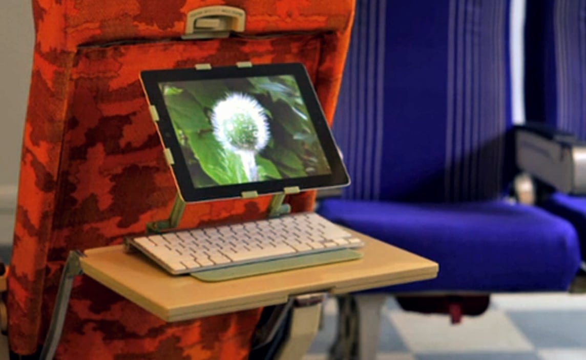 Arctic Flight, an iPad stand that becomes a heads-up display in a coach airline seat.