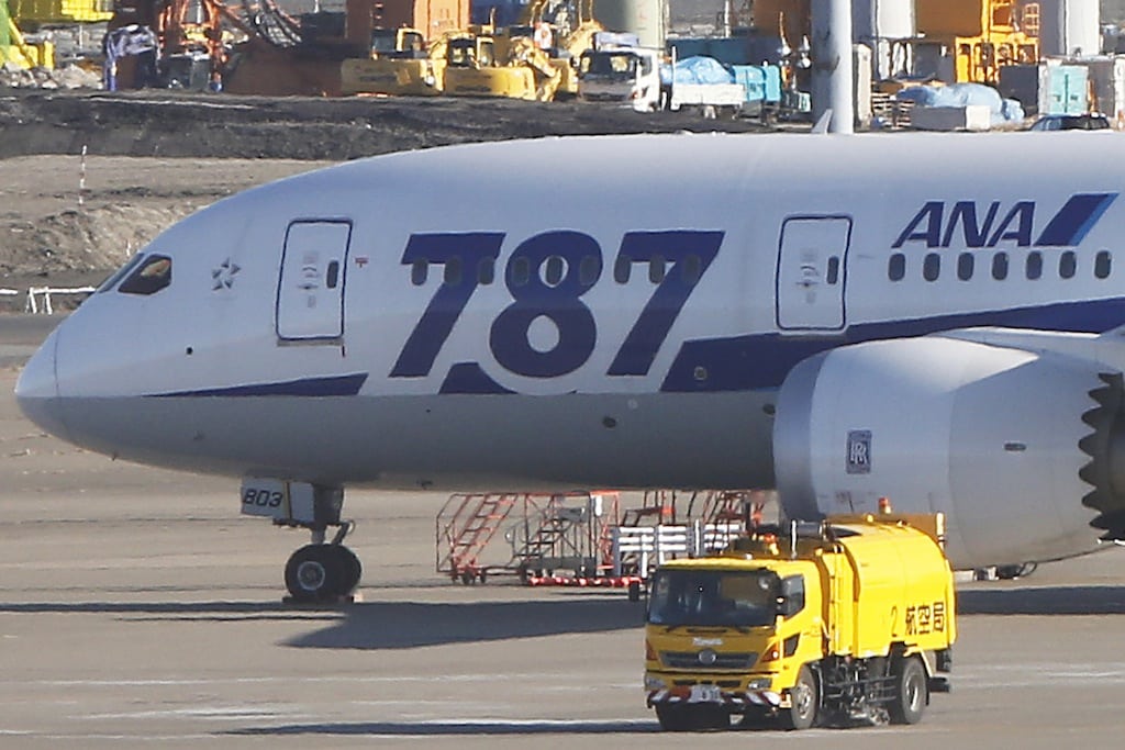 In this Jan. 18, 2013 file photo, All Nippon Airways' Boeing 787 "the Dreamliner" parks on the tarmac at Haneda airport in Tokyo. 