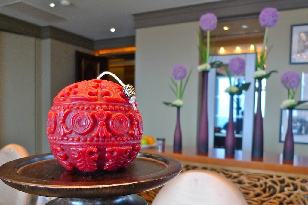 A red candle in the presidential suite in Le Meridien Hotel in Shanghai. 