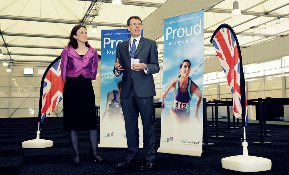 Heathrow CEO Colin Matthews (right) along with UK aviation minister Theresa Villiers, last year. 