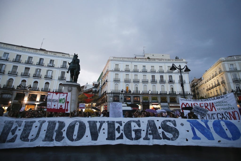 Demonstrators protest against Las Vegas Sands' planned gambling complex in central Madrid in this file photo taken September 8, 2012. 