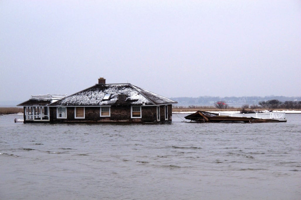 This Feb. 5, 2013, photo,shows a home in the middle of Barnegat Bay, that was washed into the Bay from Mantoloking N.J. during Superstorm Sandy. 