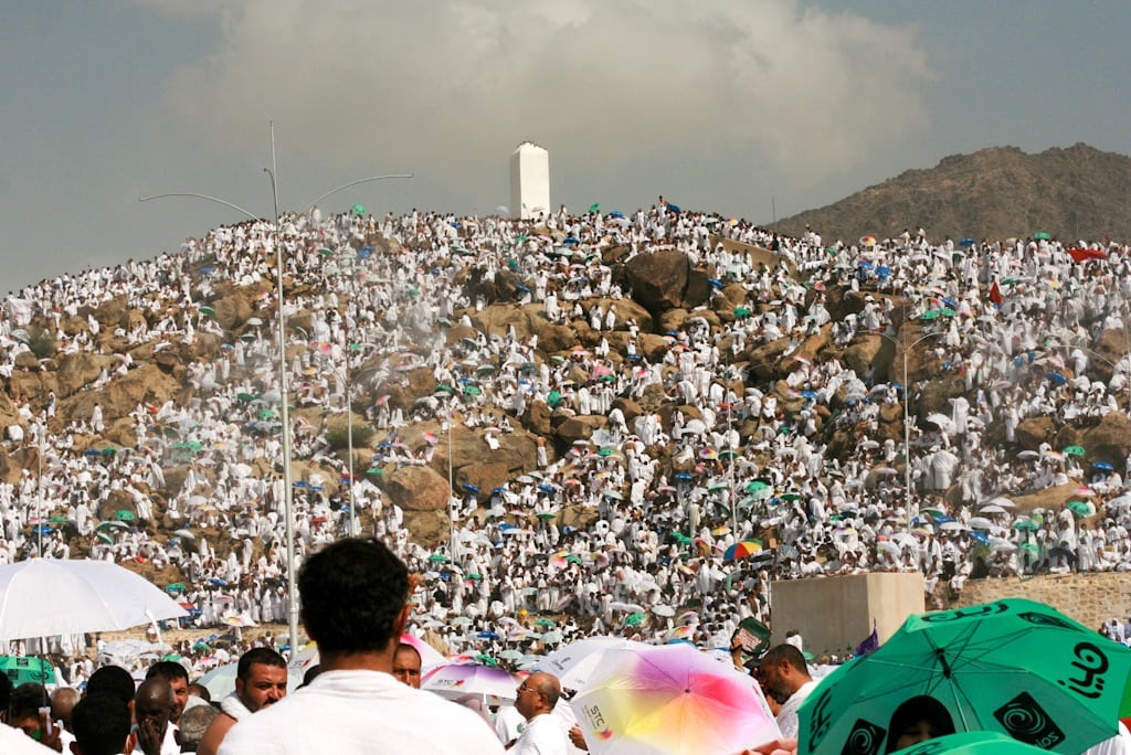 Pilgrims near Mount Arafat in Saudi Arabia. 