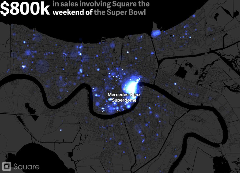 The local economic impact of the Super Bowl, as visualized by Square