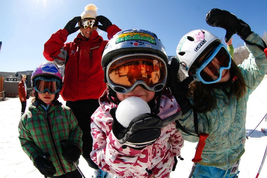 Kids play with the camera at Stowe Mountain Resort in Vermont. 