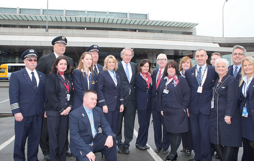 Congressman Markey with other airline association members introducing the new bill against the new rules issued by TSA that would allow small knives into airplane passenger cabins.