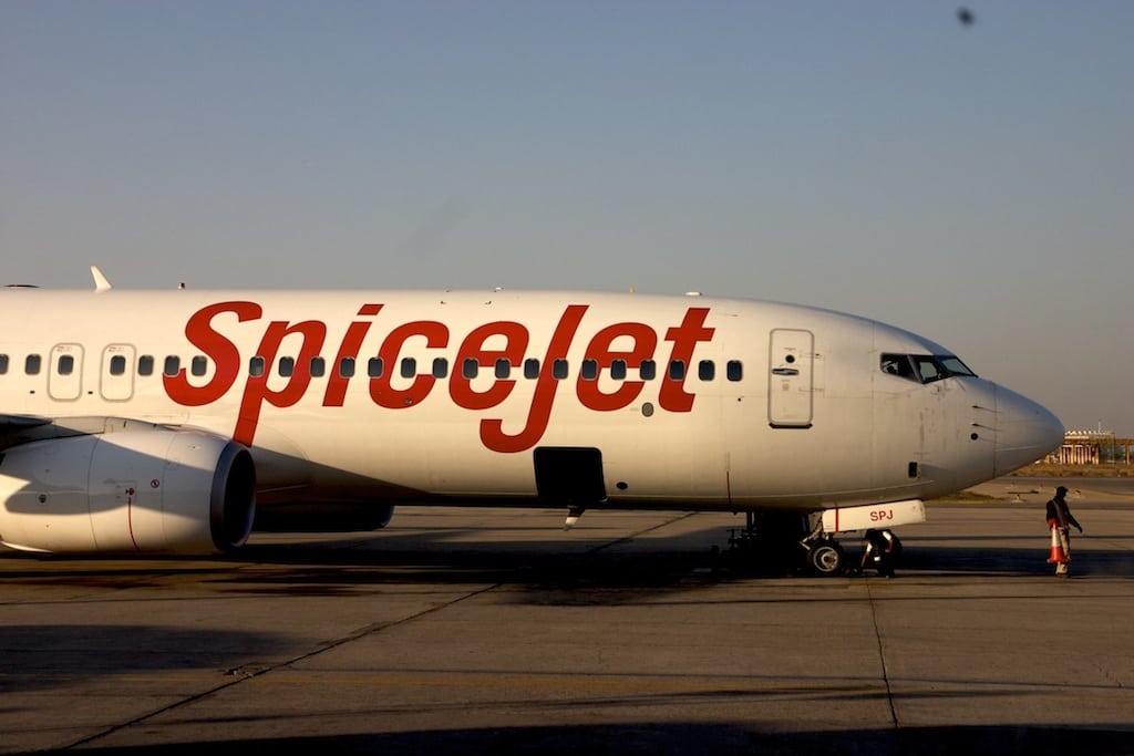 A SpiceJet Aircraft at the Jaipur Airport. 