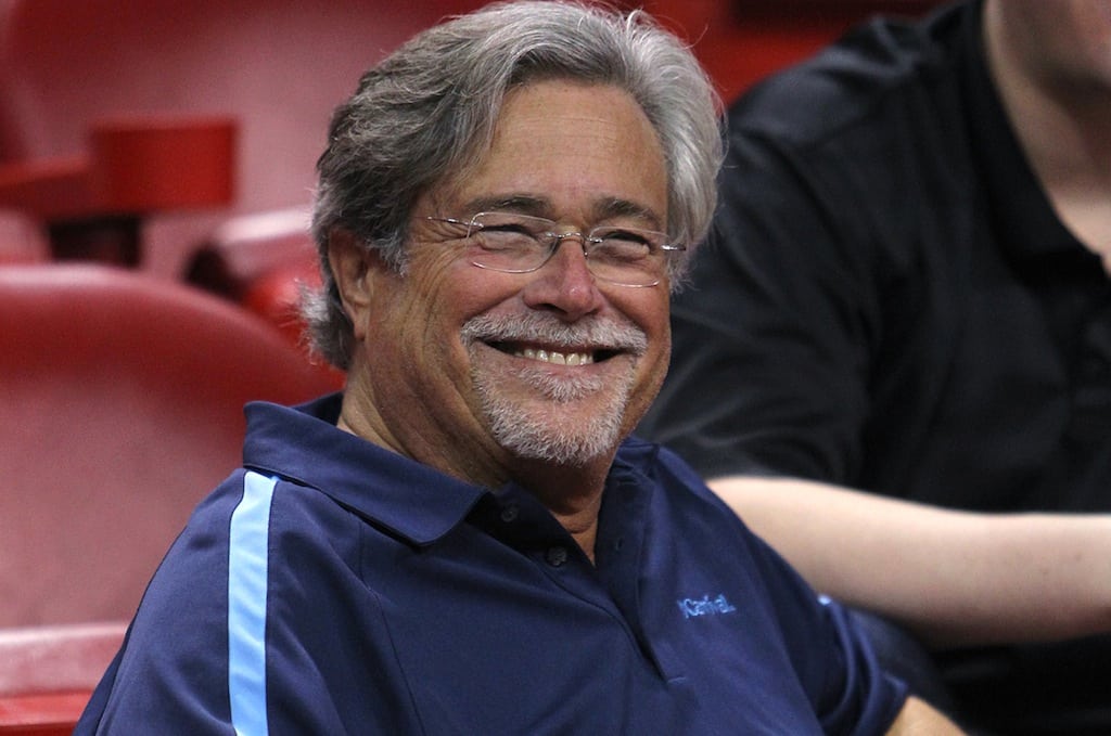 Miami Heat owner Micky Arison watches the Heat practice for Game 3 of the NBA Finals at American Airlines Arena in Miami, Florida, Saturday, June 16, 2012. 