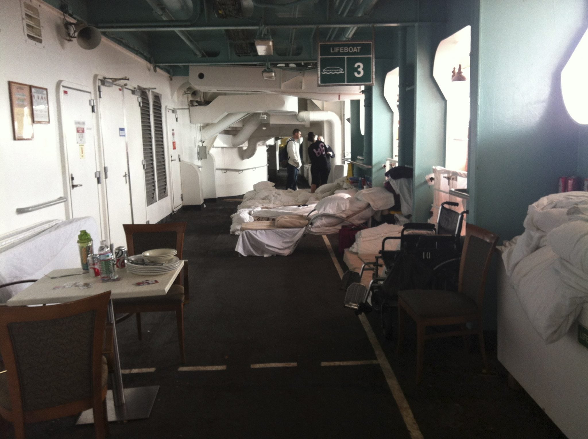 Beds line one of the outdoor decks on the Carnival Cruise ship Triumph in this handout photo courtesy of Jacob Combs. 