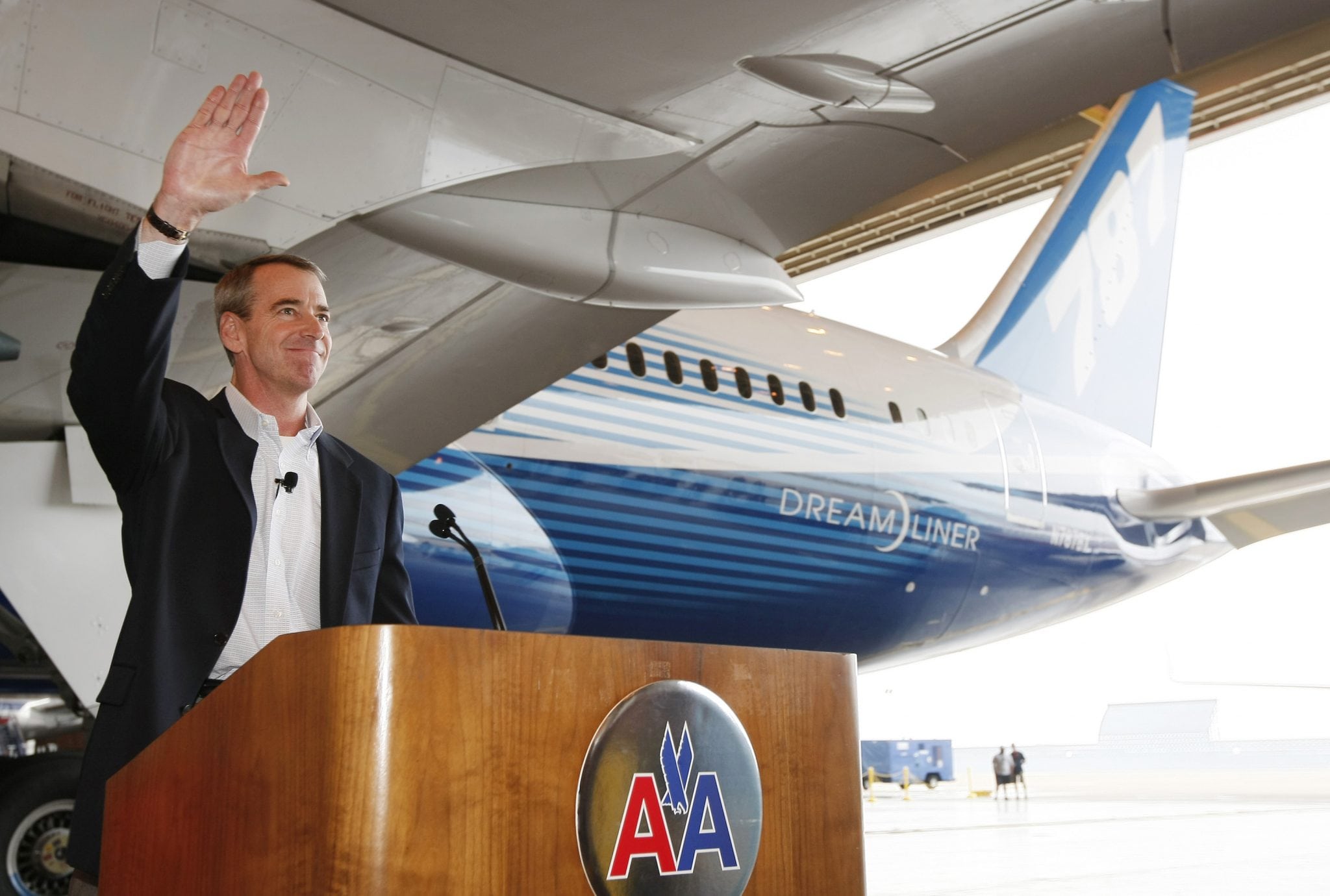 Thomas Horton, Chairman, President and CEO of American Airlines, attends a ceremony for Boeing's new 787 Dreamliner at Dallas-Fort Worth airport in Fort Worth Texas, Friday, May 11, 2012. 