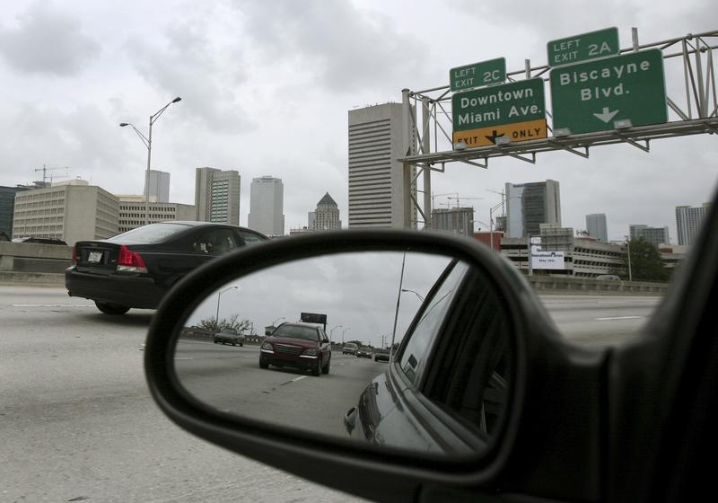 Cars run on the I-95 highway in Miami. 