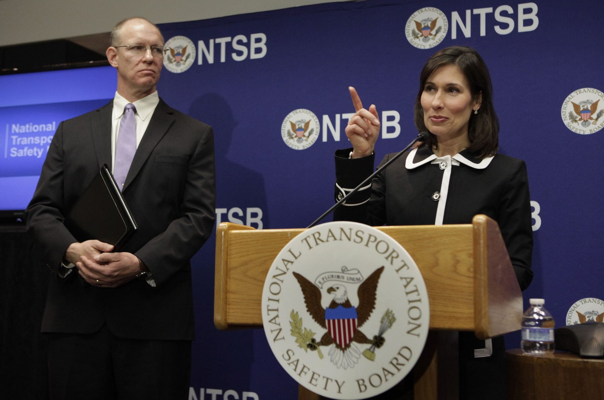 NTSB Chairman Deborah Hersman speaks during a news conference in Boston. 
