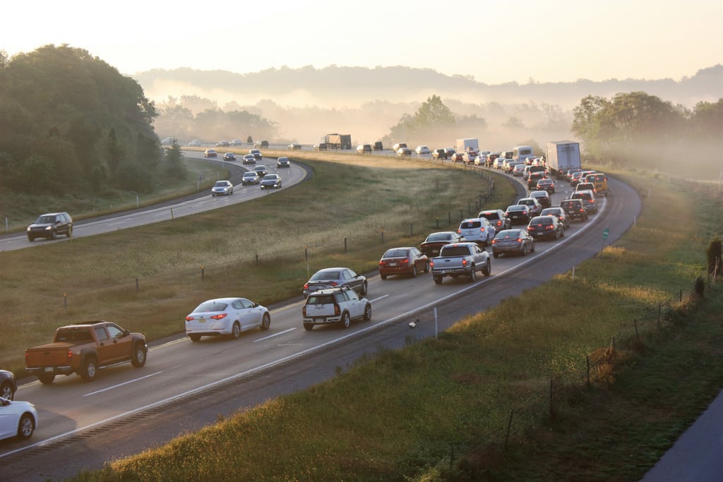 A quarter of U.S. business travelers combine business and leisure, according to new research. A U.S. highway in Pennsylvania.