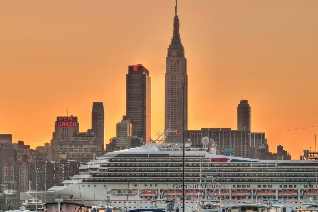 "Carnival Victory" sails up the Hudson River at dawn, as seen from Weehawken, NJ. 