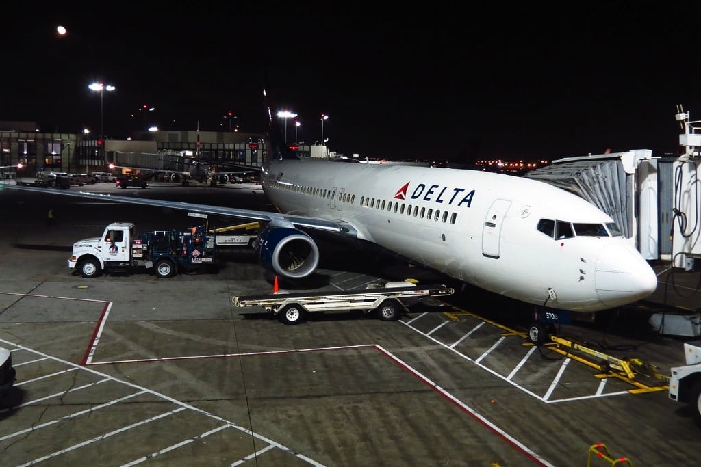Delta Air Lines Boeing 737 sits at the gate at Los Angeles International Airport.
