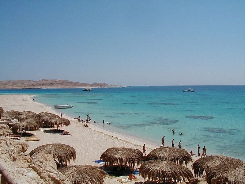 Beach scene along the coast of Hurghada. 
