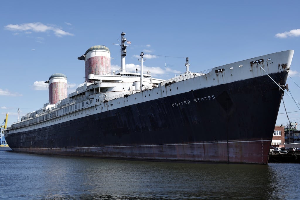 In this July 1, 2010 file photo show is the SS United States in Philadelphia. Money and time are running out for the historic ocean liner, which carried princes and presidents across the Atlantic in the 1950s and 1960s but has spent decades patiently awaiting a savior at its berth on the Philadelphia waterfront. 