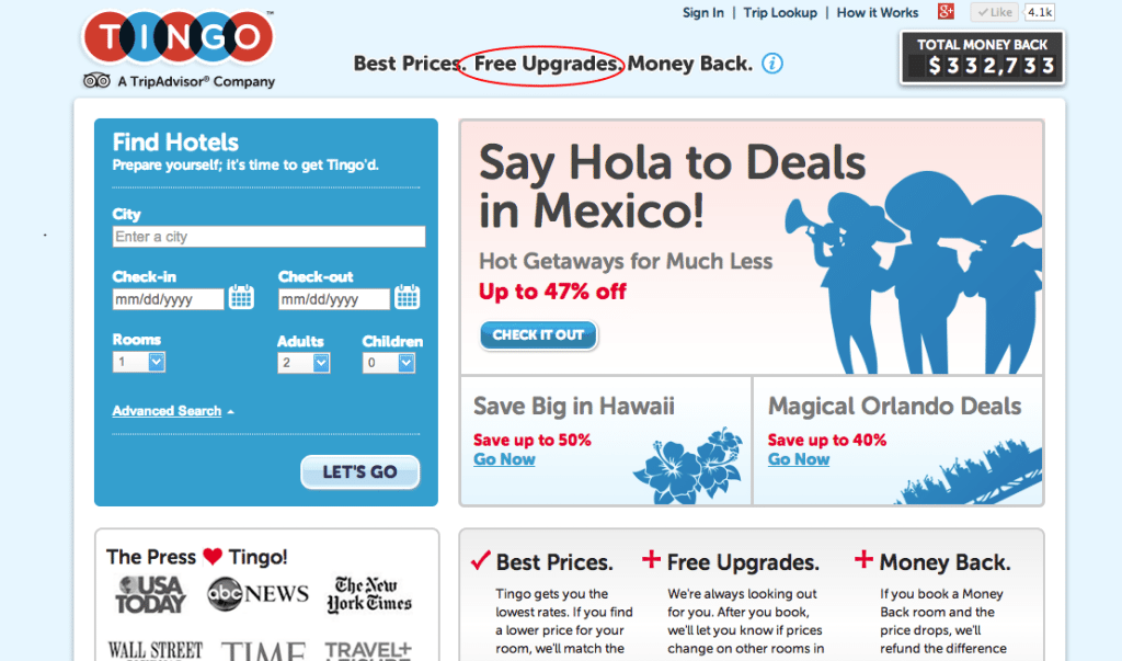 Tingo's redesigned homepage includes a new tagline with "free upgrades" as part of its services. 
