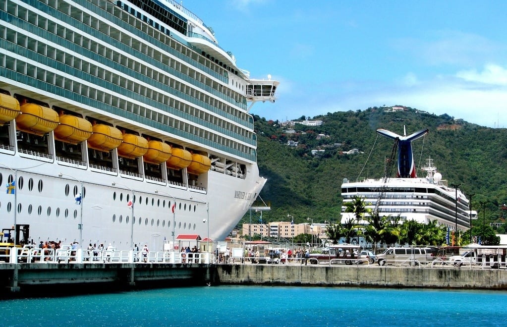 Mariner of the Seas and Carnival Triumph in port at St. Thomas. 