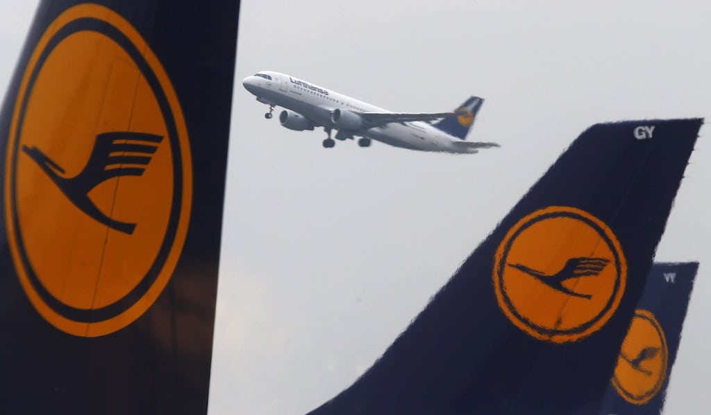 A Lufthansa jet at its main hub in Frankfurt. 