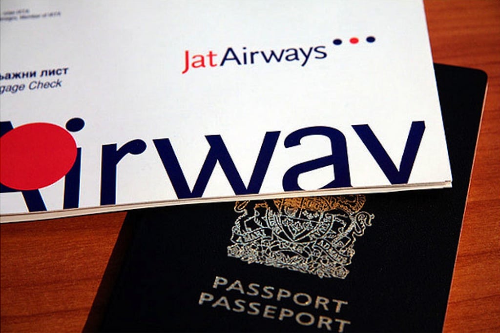 Tickets for a flight with the Serbian national carrier, JAT Airways. 