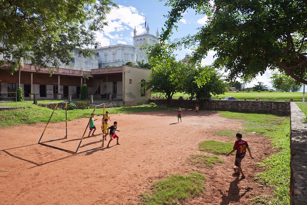 Guarani children play soccer in Asuncion, the capital of Paraguay. 