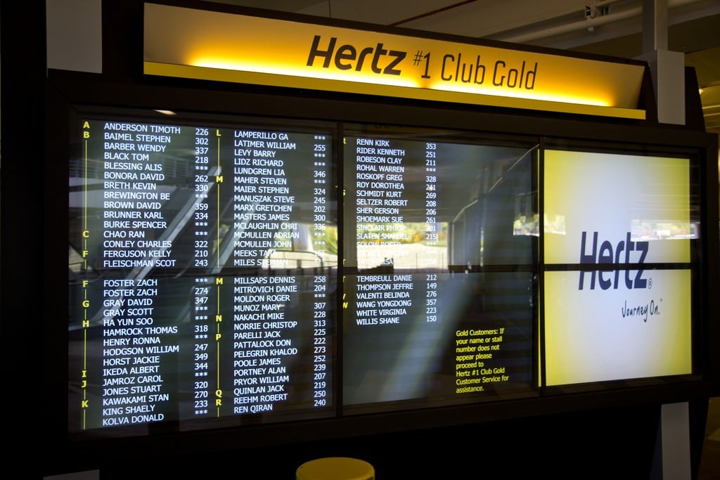 A Hertz Gold Club board at Seattle-Tacoma International Airport. 