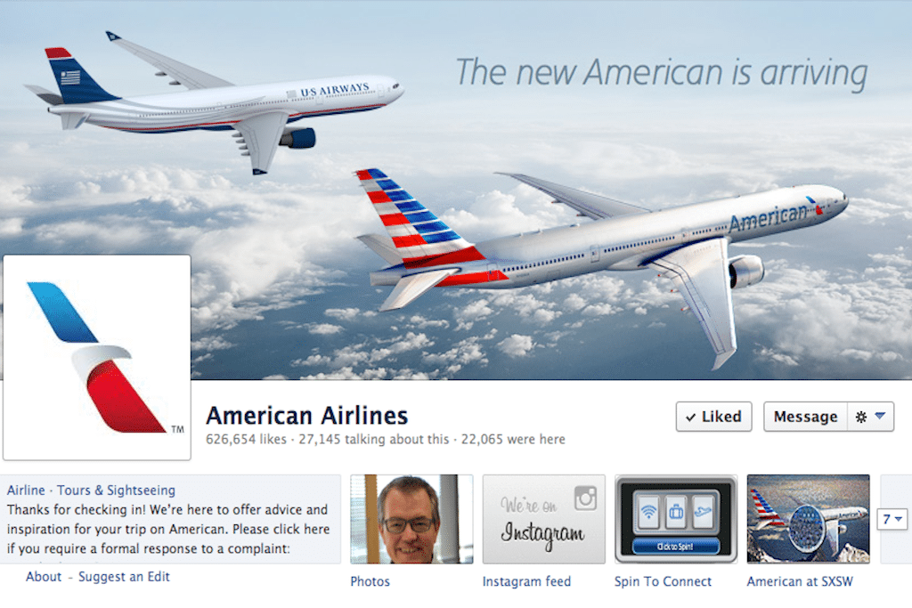 The Facebook page of American Airlines. 