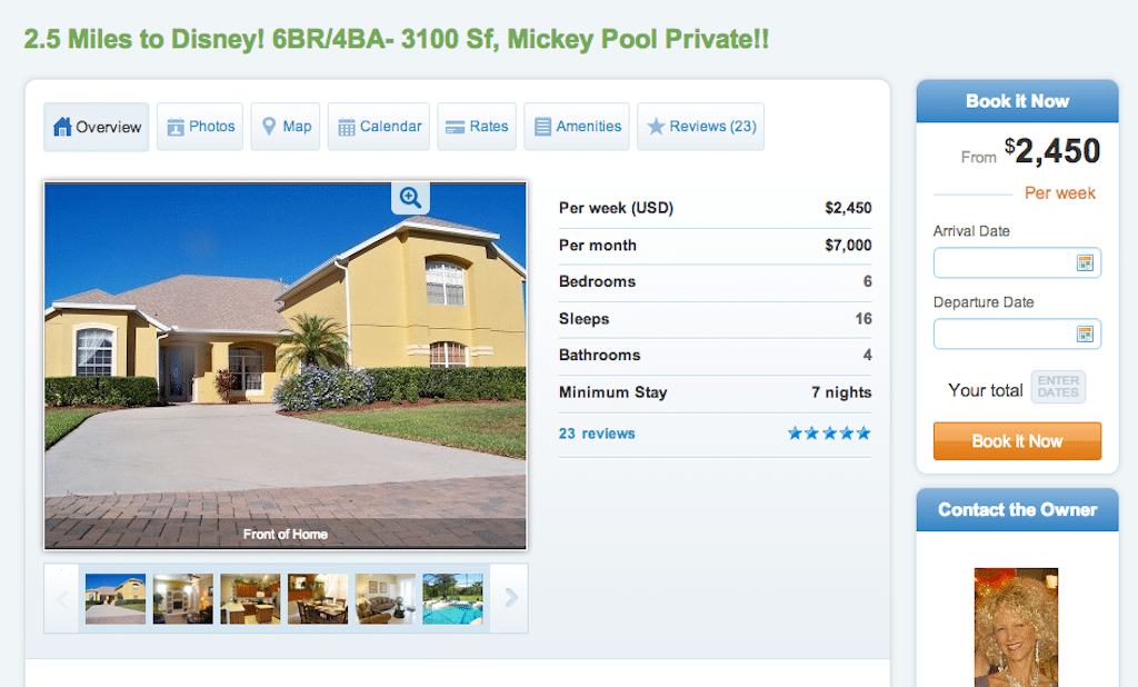 This vacation rental 2.5 miles from Disney in the Orlando area offers potential guests the ability to "Book it Now" instead of having to send a message or to email the owner. 