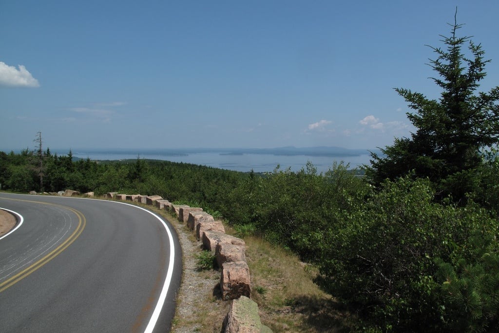 The road to the top of Cadillac Mountain in Acadia National Park is usually share by cars and bicycles. 