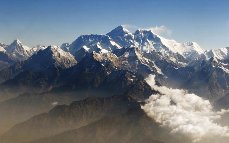 Mount Everest and other peaks of the Himalayan range are seen from air during a mountain flight from Kathmandu. 