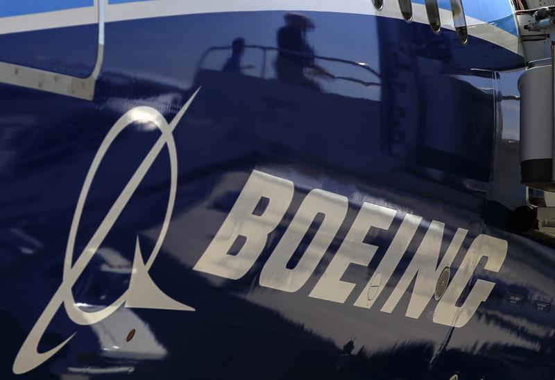 The Boeing logo is seen on a Boeing 787 Dreamliner airplane in Long Beach. 