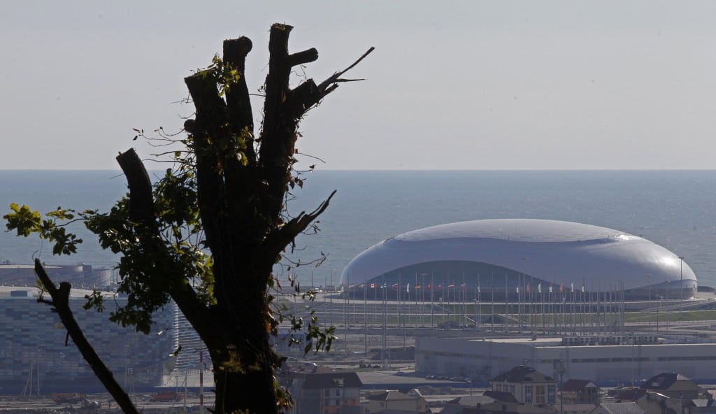The Bolshoy Ice Dome is seen in the background in Sochi. 