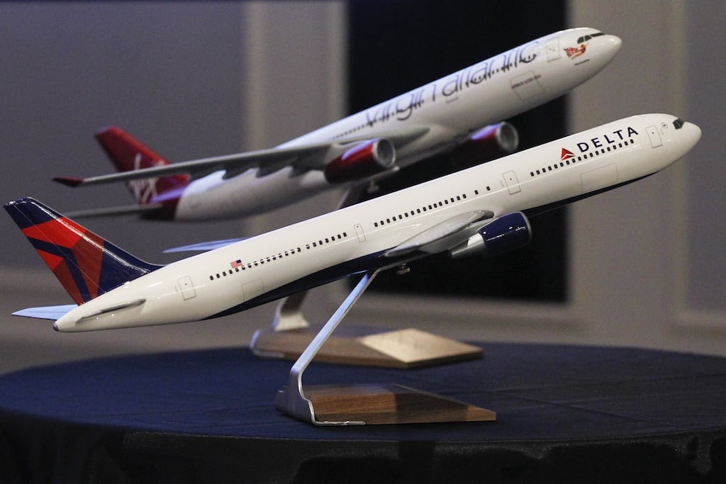Aircraft models are seen following a news conference to announce the sale of Virgin Atlantic airline to Delta Air Lines, in New York December 11, 2012.