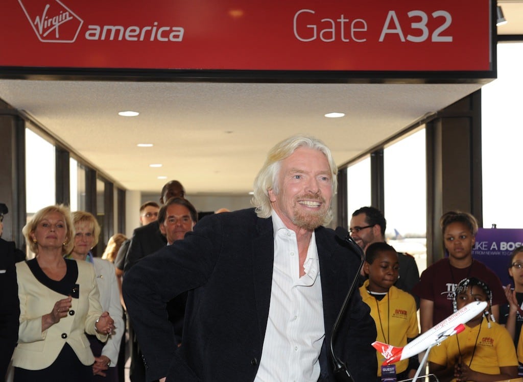 Richard Branson showed up at Newark Airport and on Twitter April 9 to mark Virgin America's New Jersey arrival.  