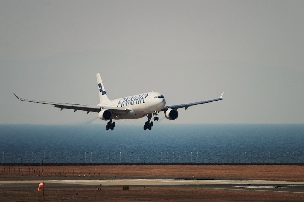 Finnair lands at Chūbu Centrair International Airport on the artificial island near Nagoya, Japan. 