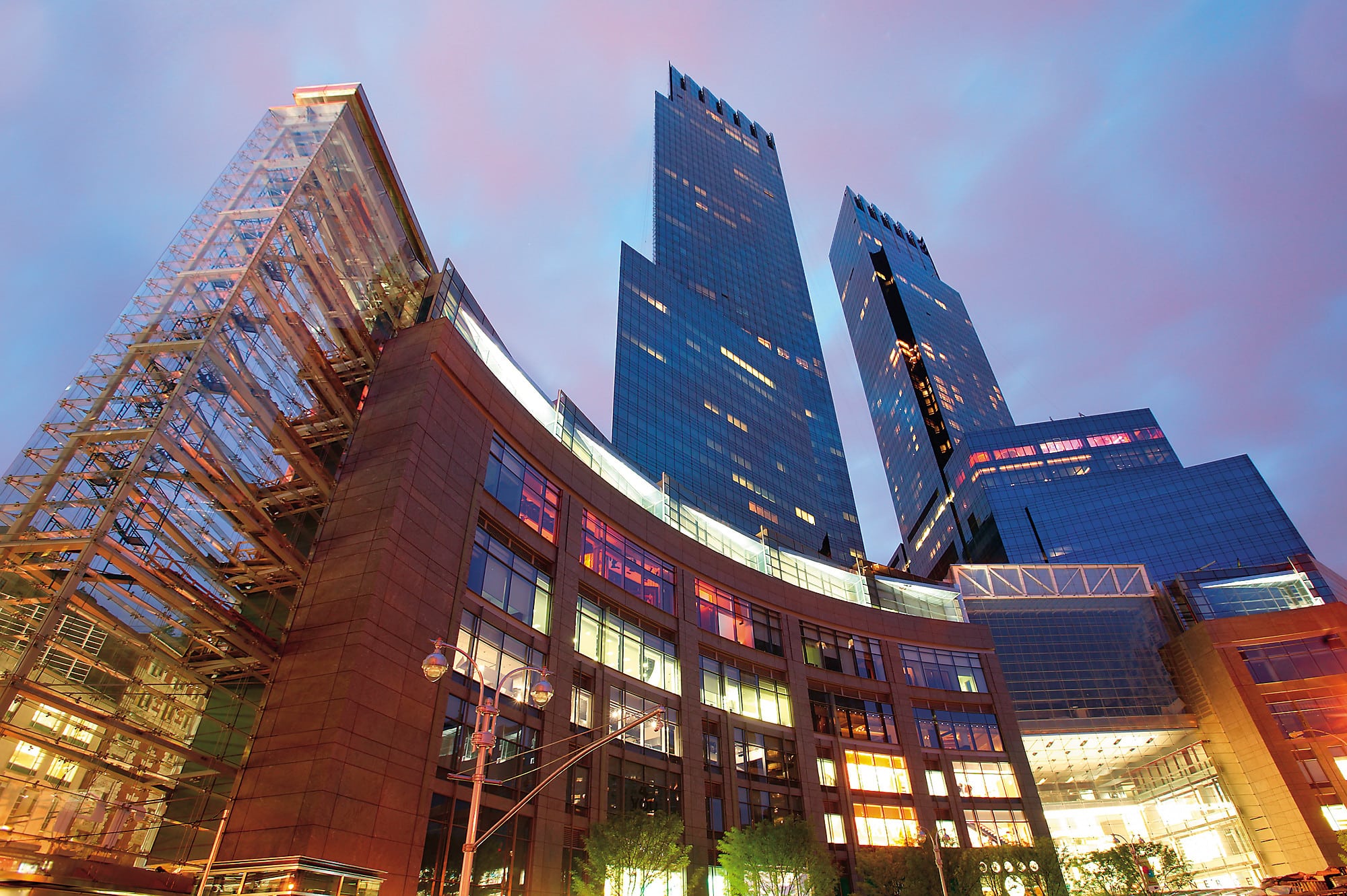 The exterior of the Time Warner Center which hosts Mandarin Oriental, one of the five star luxury hotels in New York City.